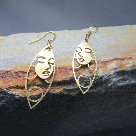 Dreaming Face Earrings, Mod Bubbles Golden Brass - Picture 2 of 6